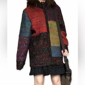 Coldwater Creek Patchwork Full Zip Cardigan Sweater Jacket Women's Medium